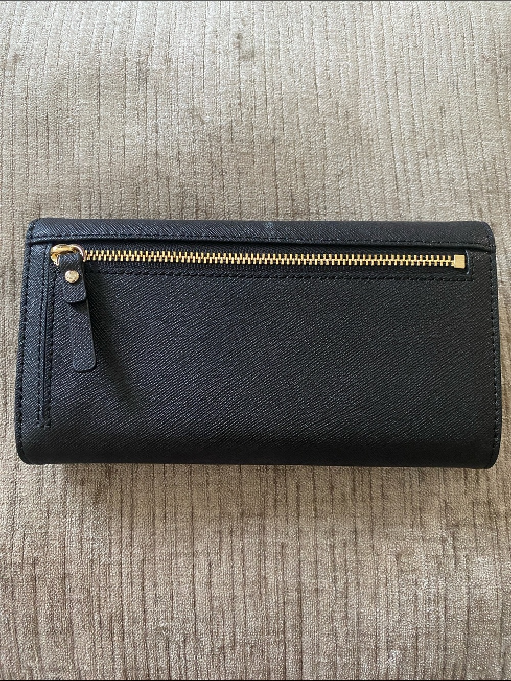 kate spade Black Saffiano Leather Fold Wallet with Gold Logo Plus Phone Case - Picture 2 of 15